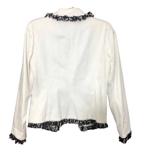 PECK & PECK White Twill Jacket Blazer Black White Fringe Sz 2 - Picture 2 of 12